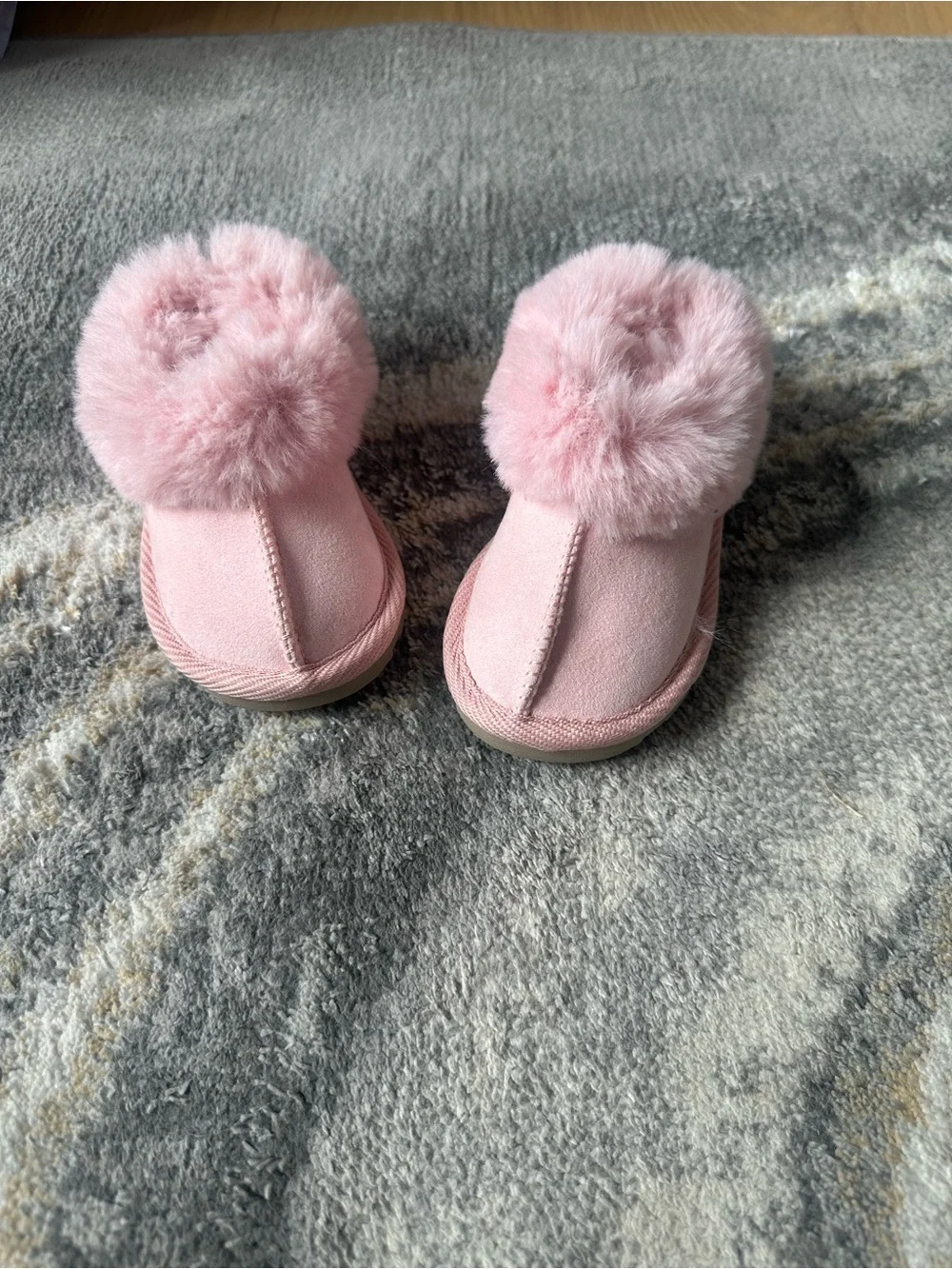Toddler Pink Faux Fur Pom Slip-On Booties